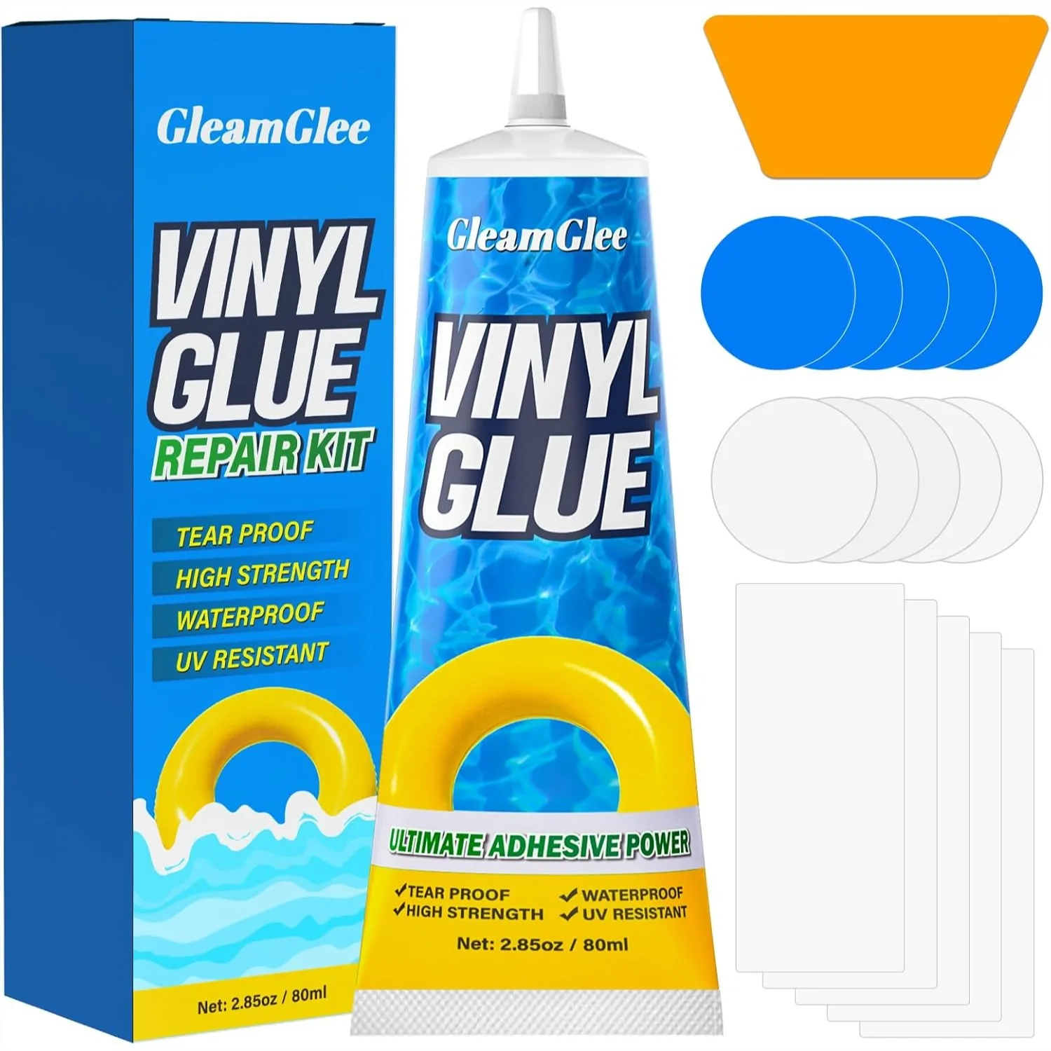 Air Mattress Patch Kit for Inflatable Repair with Heavy Duty PVC Glue and Patches for Air Bed, Pool Float, Boat, Kayak - 80ML
Air Mattress Patch Kit for Inflatable Repair with Heavy Duty PVC Glue and Patches for Air Bed, Pool Float, Boat, Kayak - 80ML
