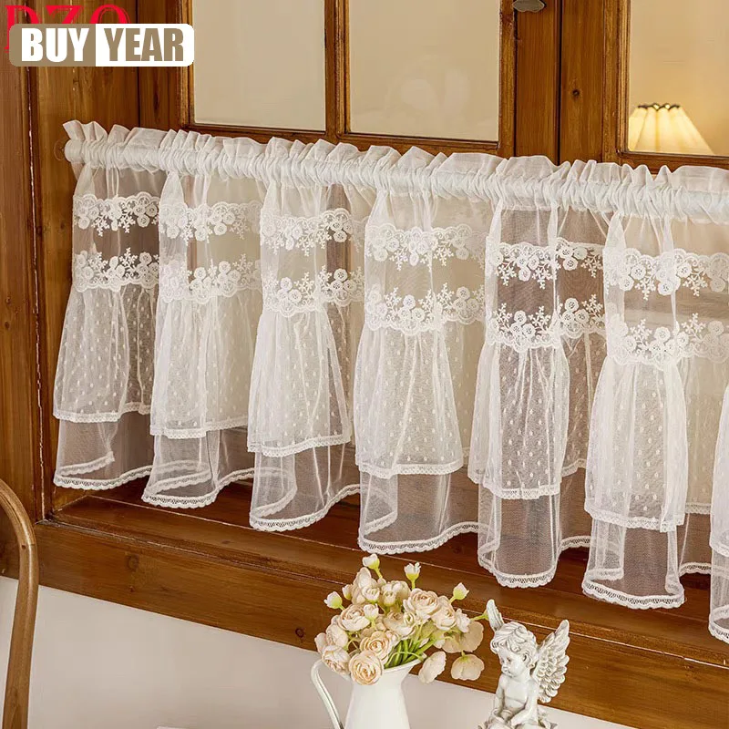 French White Lace Sheer Tulle Short Curtains Living Room Hollow Flowers Embroidery Ruffle Half Curtains For Kitchen #A598
French White Lace Sheer Tulle Short Curtains Living Room Hollow Flowers Embroidery Ruffle Half Curtains For Kitchen #A598