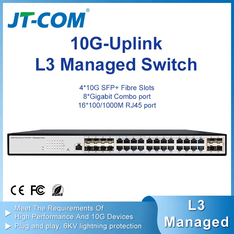 JT-COM 10 Gigabit Up Gigabit L3 Management Switch Supports LACP/VLAN/QoS/SNMP/Port Mirroring
JT-COM 10 Gigabit Up Gigabit L3 Management Switch Supports LACP/VLAN/QoS/SNMP/Port Mirroring
