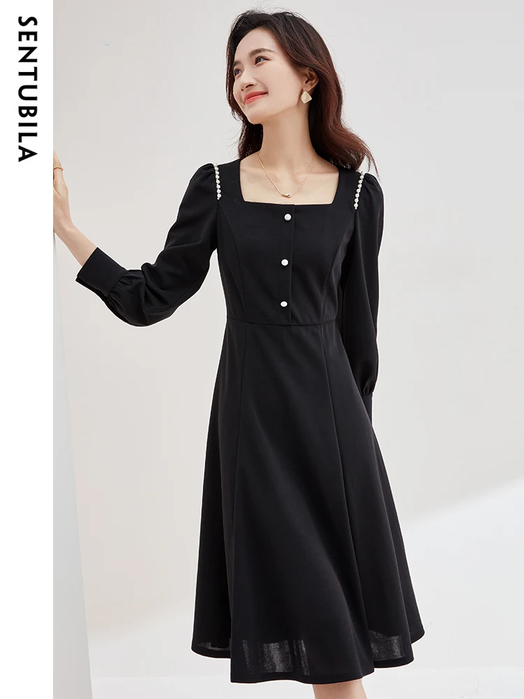 SENTUBILA Fashion Midi Black Square Neck Dress Women Spring Autumn New Elegant Solid Pearl Hepburn Style Dresses Woman 133L52391
SENTUBILA Fashion Midi Black Square Neck Dress Women Spring Autumn New Elegant Solid Pearl Hepburn Style Dresses Woman 133L52391