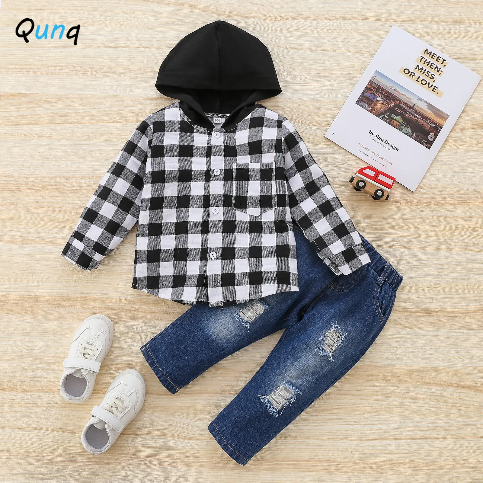 Qunq Autumn Boys Long Sleeved Fashion Plaid Patchwork Hooded Shirt + Ripped Jeans 2 Pieces Set Casual Kids Clouthes Age 3T-8T
Qunq Autumn Boys Long Sleeved Fashion Plaid Patchwork Hooded Shirt + Ripped Jeans 2 Pieces Set Casual Kids Clouthes Age 3T-8T