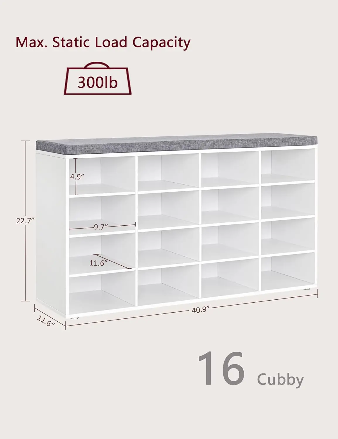 Shoe Storage Bench with Cushion, 16-Cubby Shoe Rack, Adjustable Shelves, Multifunctional Shoe Organizer Bench for Entryway
Shoe Storage Bench with Cushion, 16-Cubby Shoe Rack, Adjustable Shelves, Multifunctional Shoe Organizer Bench for Entryway
