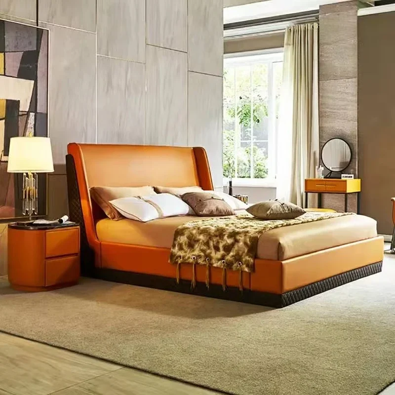 Bedroom Furniture Set King Faux Leather Orange Bed Classic High Upholstered Wooden Bed Frame Queen Bed
Bedroom Furniture Set King Faux Leather Orange Bed Classic High Upholstered Wooden Bed Frame Queen Bed