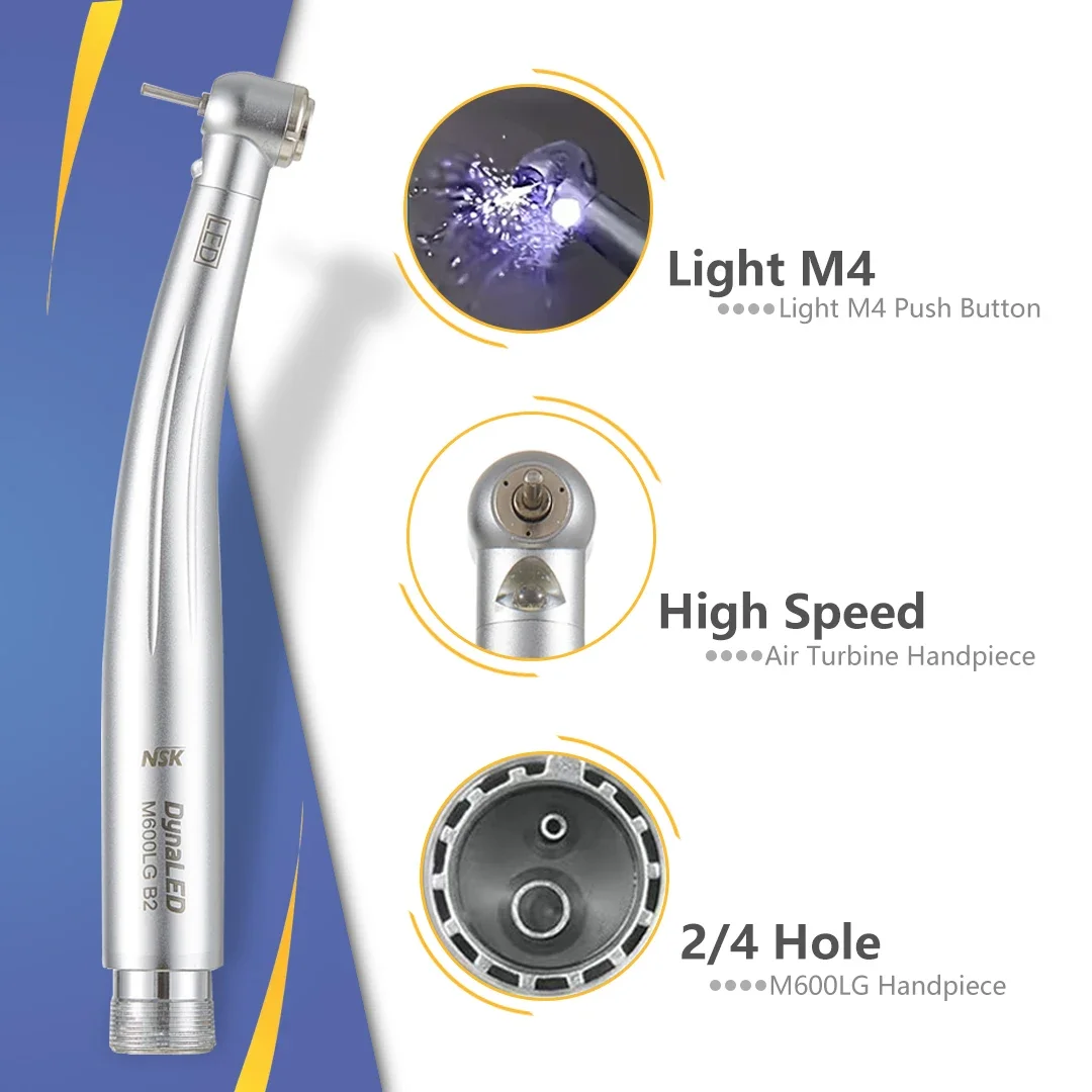 NSK DynaLED M600LG Handpiece with Light B2 M4 High Speed Push Button Handpiece Air Turbine Dentist Tool High Speed
NSK DynaLED M600LG Handpiece with Light B2 M4 High Speed Push Button Handpiece Air Turbine Dentist Tool High Speed
