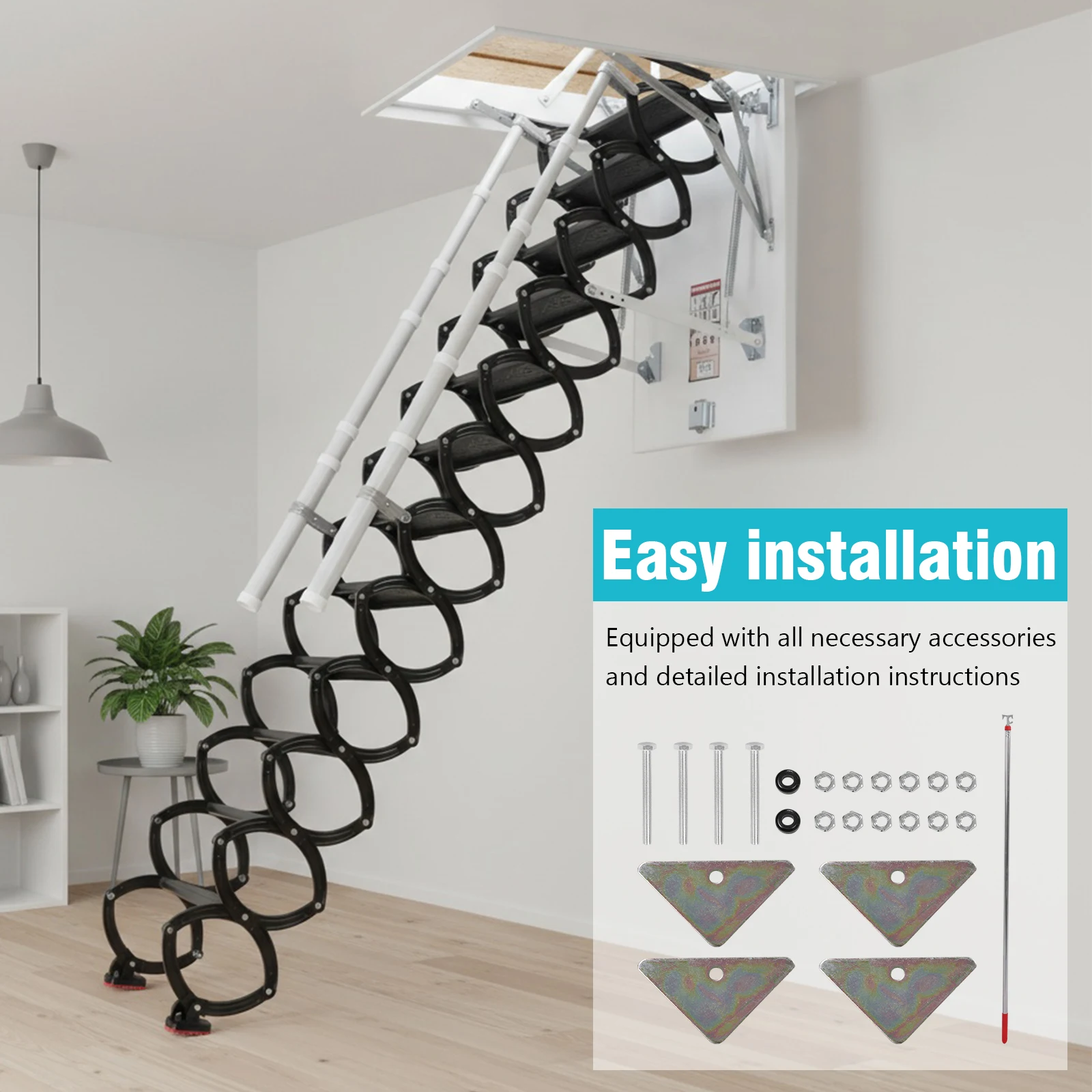 12 Steps Ceiling Mounted Attic Ladder with Handrails Foldable Loft Step 660LBS Capacity Height Adjustable For Home Duplex Villas
12 Steps Ceiling Mounted Attic Ladder with Handrails Foldable Loft Step 660LBS Capacity Height Adjustable For Home Duplex Villas