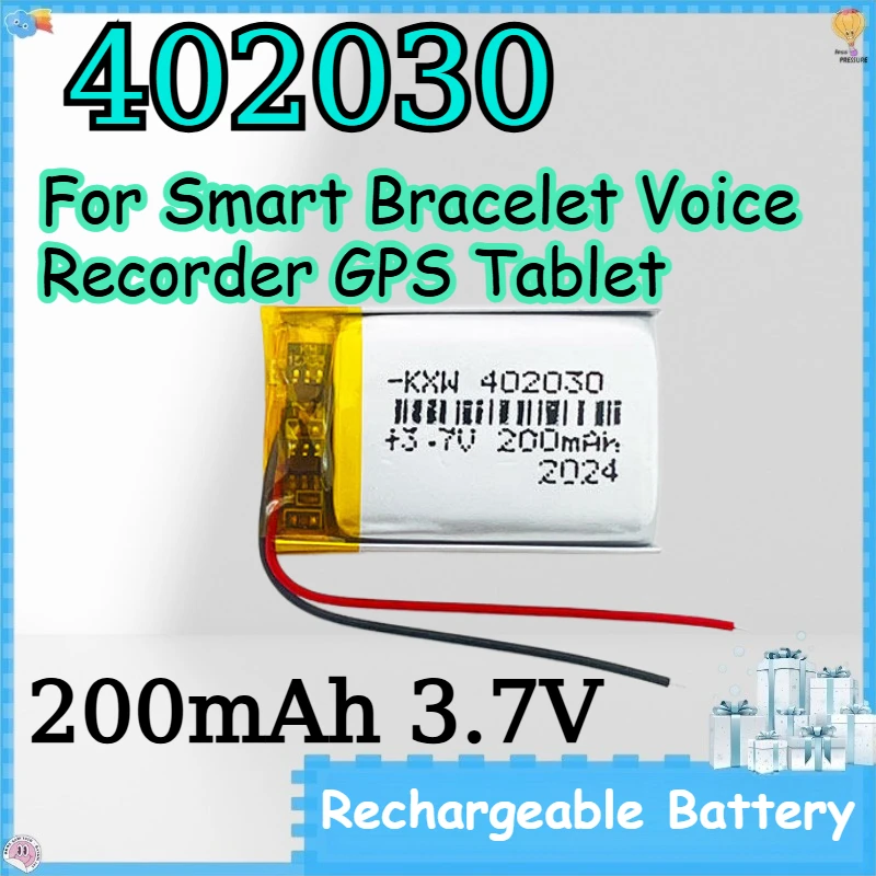 402030 200mAh 3.7V Rechargeable Battery for Smart Bracelet Voice Recorder GPS Tablet Replace Polymer Lithium Ion Battery
402030 200mAh 3.7V Rechargeable Battery for Smart Bracelet Voice Recorder GPS Tablet Replace Polymer Lithium Ion Battery