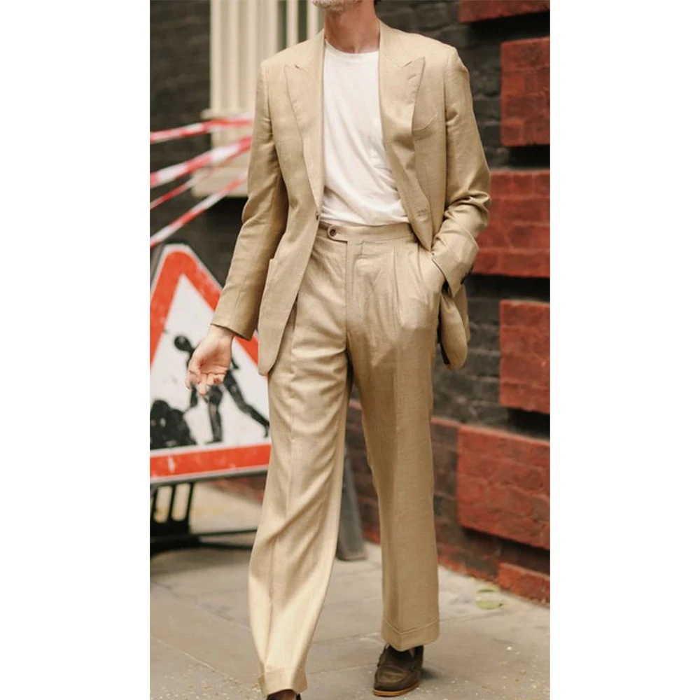 Casual Gentleman Light Beige-Apricot Single-Breasted Men's Blazer&Wide-Leg Pants 2 Piece Set Peak Lapel Loose Fit Office Male
Casual Gentleman Light Beige-Apricot Single-Breasted Men's Blazer&Wide-Leg Pants 2 Piece Set Peak Lapel Loose Fit Office Male