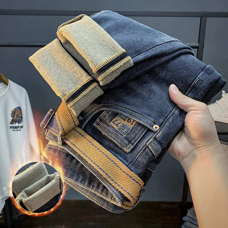 with Belt 2023 Winter Jeans Men's Warm Embroidered Thick Plush Slim Fit Skinny Pants Casual Trend Fashion Korean Style Trousers
with Belt 2023 Winter Jeans Men's Warm Embroidered Thick Plush Slim Fit Skinny Pants Casual Trend Fashion Korean Style Trousers