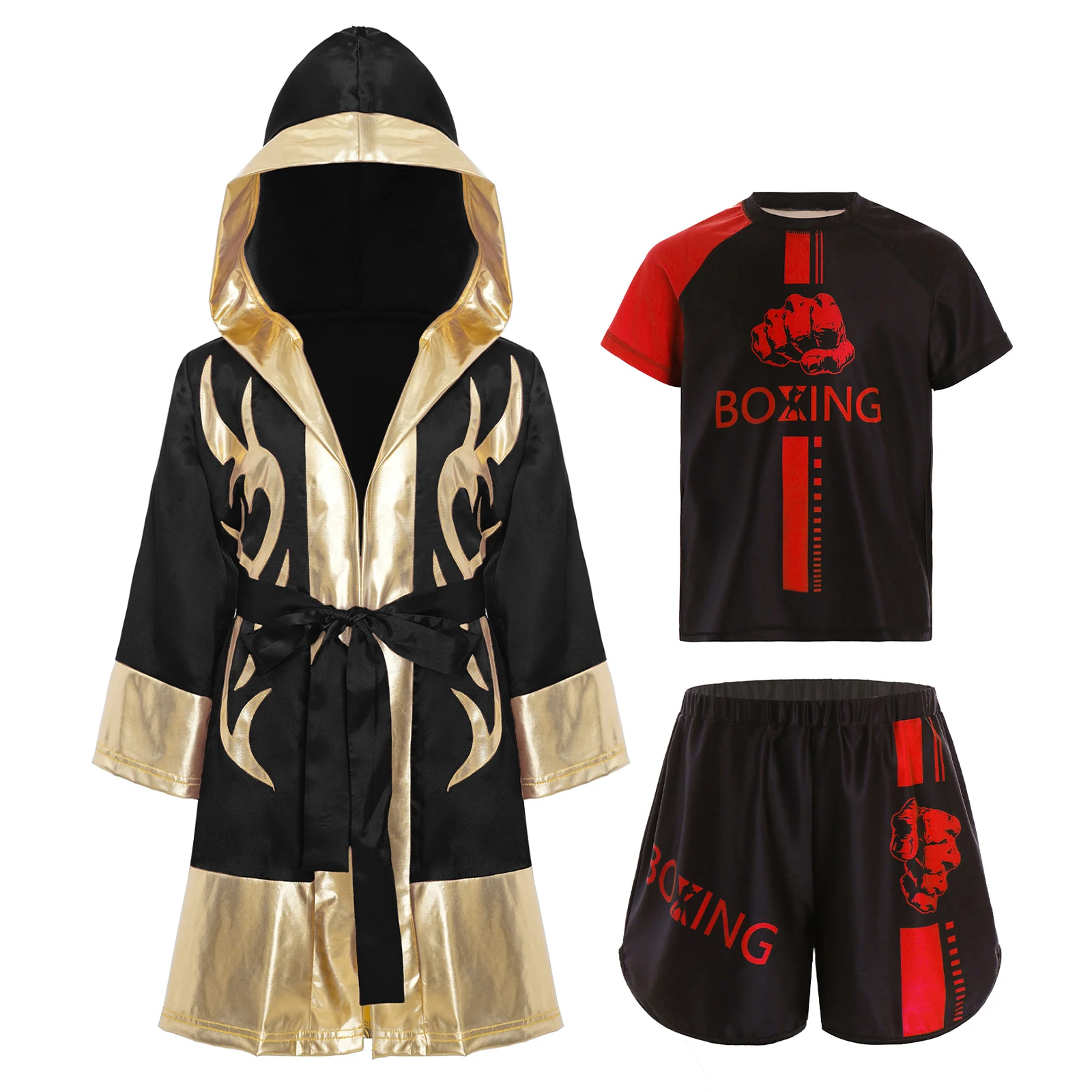 Boys Girls Halloween Theme Party Boxer Cosplay Costume Boxing Fighting Training Uniform Open Front Hooded Robe with Belt Shorts
Boys Girls Halloween Theme Party Boxer Cosplay Costume Boxing Fighting Training Uniform Open Front Hooded Robe with Belt Shorts