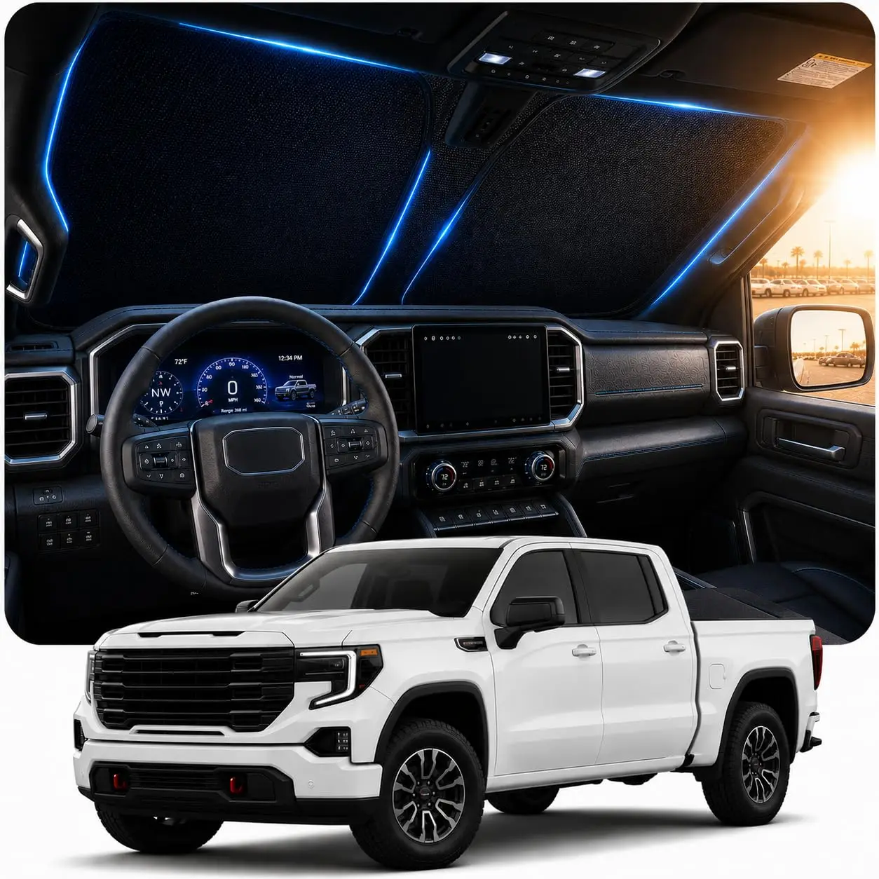 Custom Fit Ice-Crystal Windshield Sunshade For GMC Sierra 1500/2500/3500 & RAM Trucks 2014-2026 Cooling Auto Shade
Custom Fit Ice-Crystal Windshield Sunshade For GMC Sierra 1500/2500/3500 & RAM Trucks 2014-2026 Cooling Auto Shade