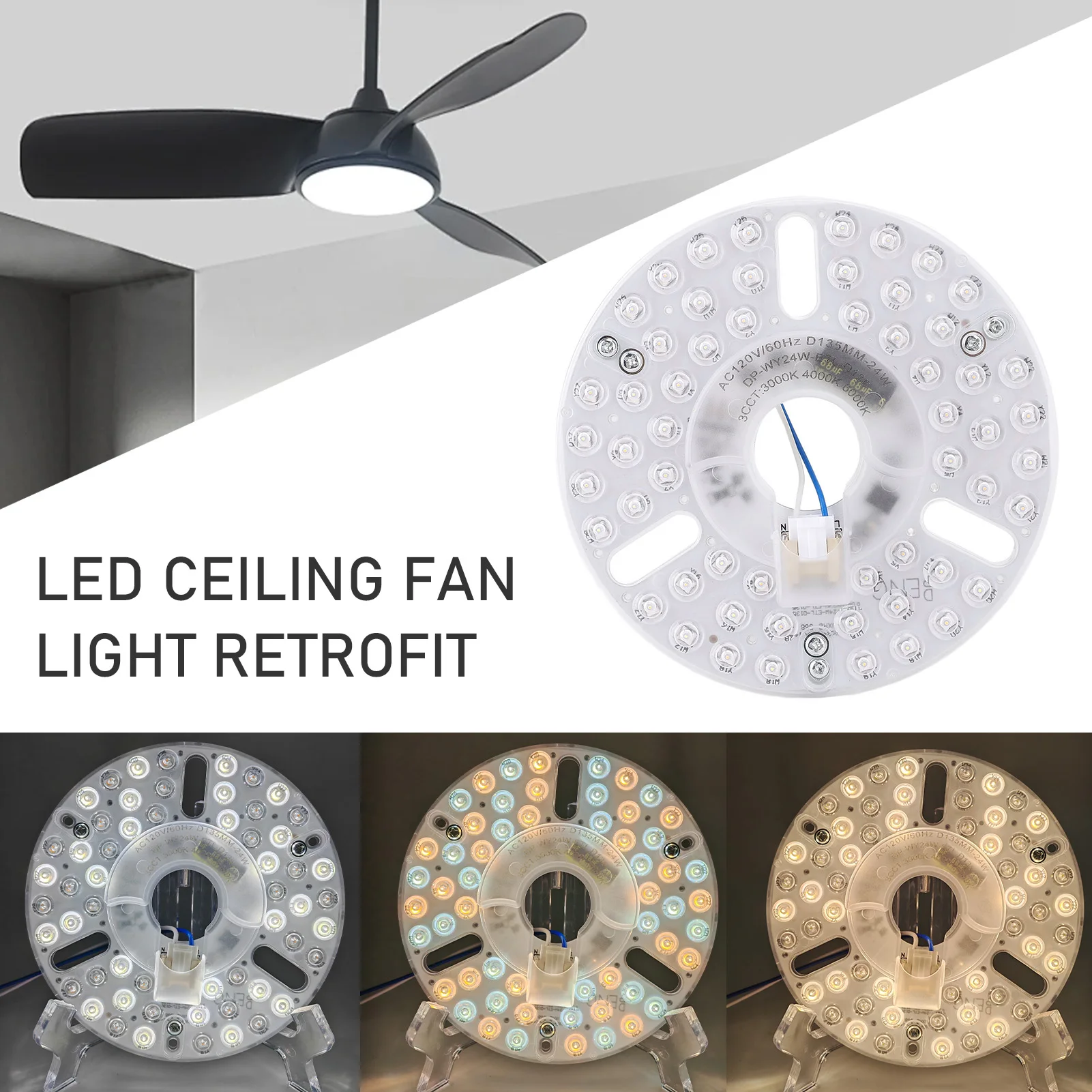 Ceiling Fan Light Retrofit Light Memory Function 3CCT 3000K 4000K 6000K Ceiling Fan Light Replacement Panel for Pendant Light
Ceiling Fan Light Retrofit Light Memory Function 3CCT 3000K 4000K 6000K Ceiling Fan Light Replacement Panel for Pendant Light