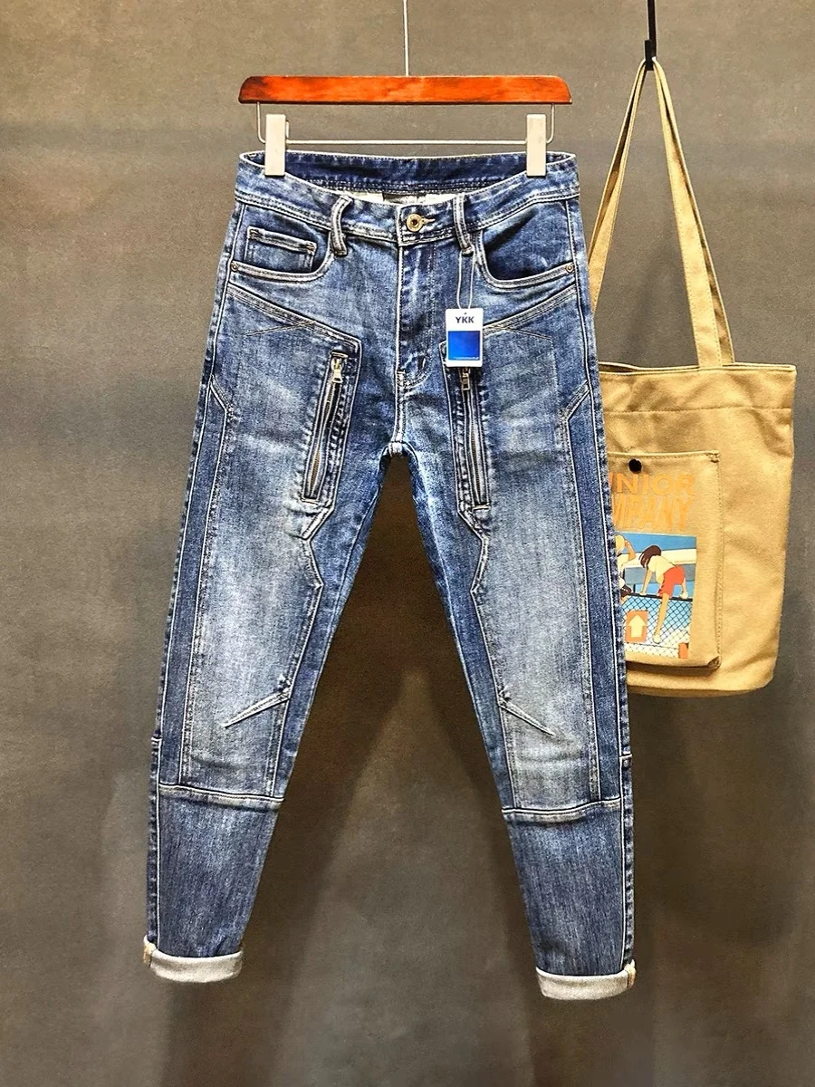ZhanChao Brand Men's Autumn Winter High End Slim Fit Jeans Youth Trendy Small Elastic Patchwork Multiple kets Ankle-Length
ZhanChao Brand Men's Autumn Winter High End Slim Fit Jeans Youth Trendy Small Elastic Patchwork Multiple kets Ankle-Length