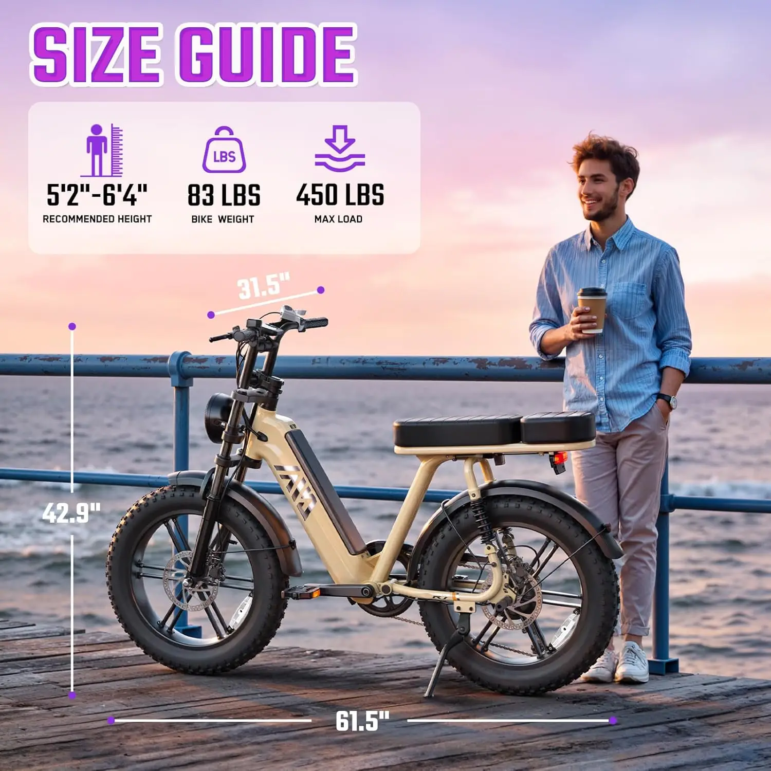 1500W 28MPH Step-Thru Fat Tire Ebike 48V 15AH Battery Dual Brakes Suspension Passenger 20"x4", Custom
1500W 28MPH Step-Thru Fat Tire Ebike 48V 15AH Battery Dual Brakes Suspension Passenger 20"x4", Custom