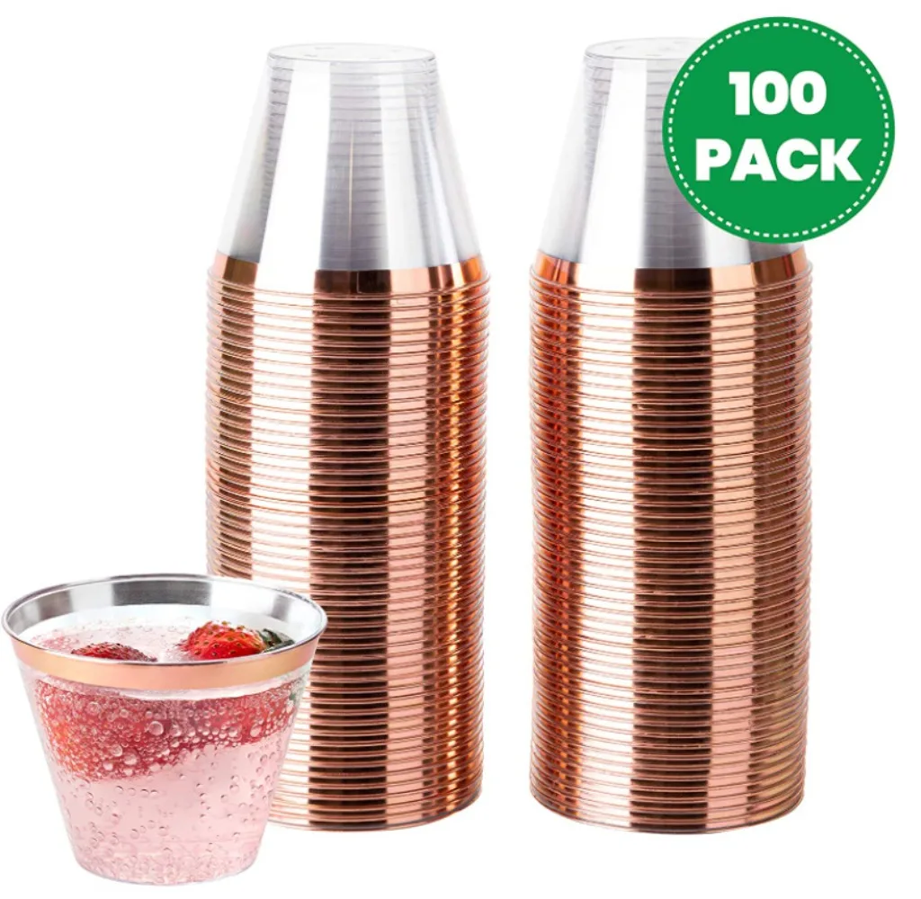 100 Pack Rose Gold Plastic Cups 9 Oz Clear Plastic Tumblers Disposable Glasses for Wedding Thanksgiving Day Christmas Party
100 Pack Rose Gold Plastic Cups 9 Oz Clear Plastic Tumblers Disposable Glasses for Wedding Thanksgiving Day Christmas Party