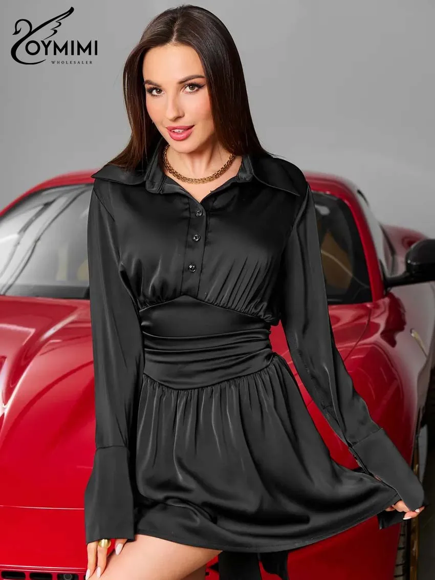 Oymimi Casual Black Lapel Dresses 2025 Woman Fashion Long Sleeve Button High Waisted Dresses Elegant Pleated Mini Dress Female
Oymimi Casual Black Lapel Dresses 2025 Woman Fashion Long Sleeve Button High Waisted Dresses Elegant Pleated Mini Dress Female