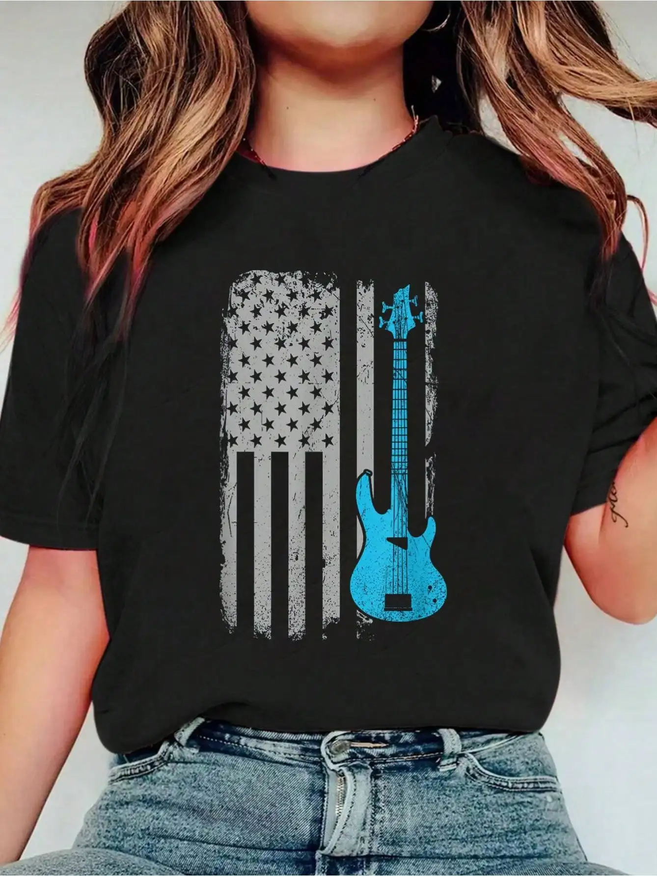Electric Bass Guitar Player American Flag Musician,Fashion Casual T-Shirt Print Crew Neck Casual T-Shirt Short Sleeve Sports Top
Electric Bass Guitar Player American Flag Musician,Fashion Casual T-Shirt Print Crew Neck Casual T-Shirt Short Sleeve Sports Top