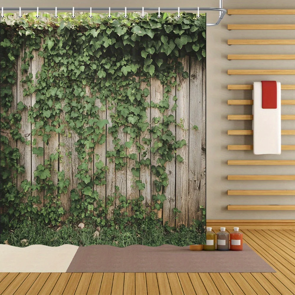 Занавеска для душа: деревянный забор в деревенском стиле с пышным зеленым плюшем для естественного и уютного декора ванной комнаты
Занавеска для душа: деревянный забор в деревенском стиле с пышным зеленым плюшем для естественного и уютного декора ванной комнаты