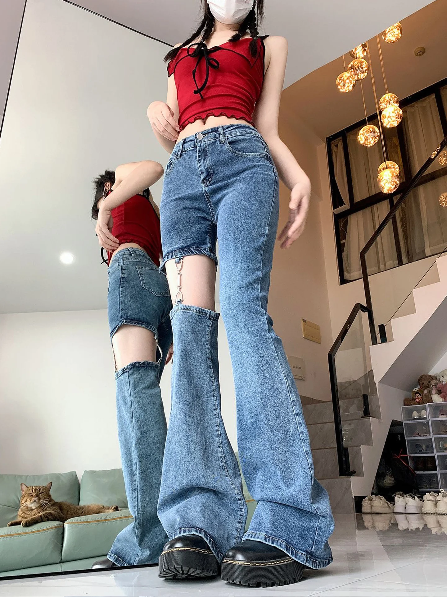 Detachable Hollow out Denim Jeans Women's Summer New High Waist Slimming Micro Flared Hoof Pants American Style Natural...
Detachable Hollow out Denim Jeans Women's Summer New High Waist Slimming Micro Flared Hoof Pants American Style Natural...