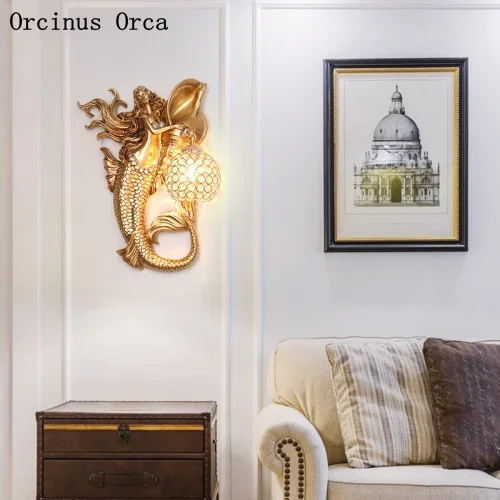 Nordic romantic Mermaid wall lamp living room bedroom bedside lamp European retro gold led resin wall lamp
Nordic romantic Mermaid wall lamp living room bedroom bedside lamp European retro gold led resin wall lamp
