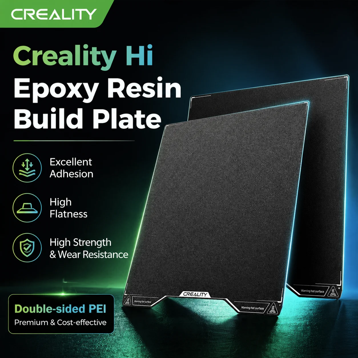 Creality Hi Double Sided Black Textured PEI Printing Platform Epoxy Resin Build Plate High Strength Wear Resistance Flatness
Creality Hi Double Sided Black Textured PEI Printing Platform Epoxy Resin Build Plate High Strength Wear Resistance Flatness