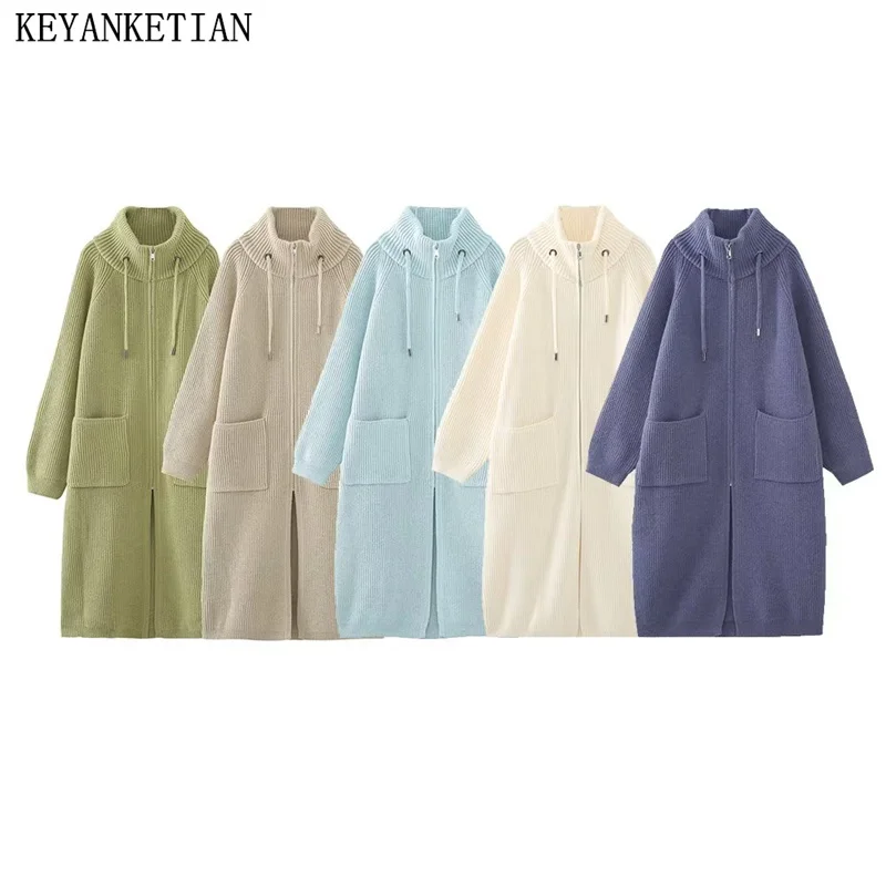 KEYANKETIAN Winter New Women High Neck Zip-up Padded Long Knit Coat Fashion Drawstring Decoration Loose Sweater Casaco Feminino
KEYANKETIAN Winter New Women High Neck Zip-up Padded Long Knit Coat Fashion Drawstring Decoration Loose Sweater Casaco Feminino