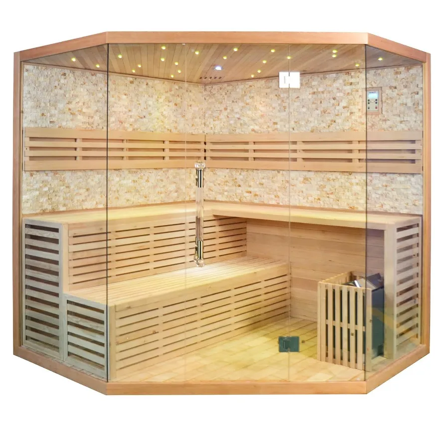 Indoor Wooden Sauna, 6 Person Traditional Steam Sauna Room, Canadian Hemlock Wood, 8mm Tempered Glass, Corner Luxury Home Spa
Indoor Wooden Sauna, 6 Person Traditional Steam Sauna Room, Canadian Hemlock Wood, 8mm Tempered Glass, Corner Luxury Home Spa