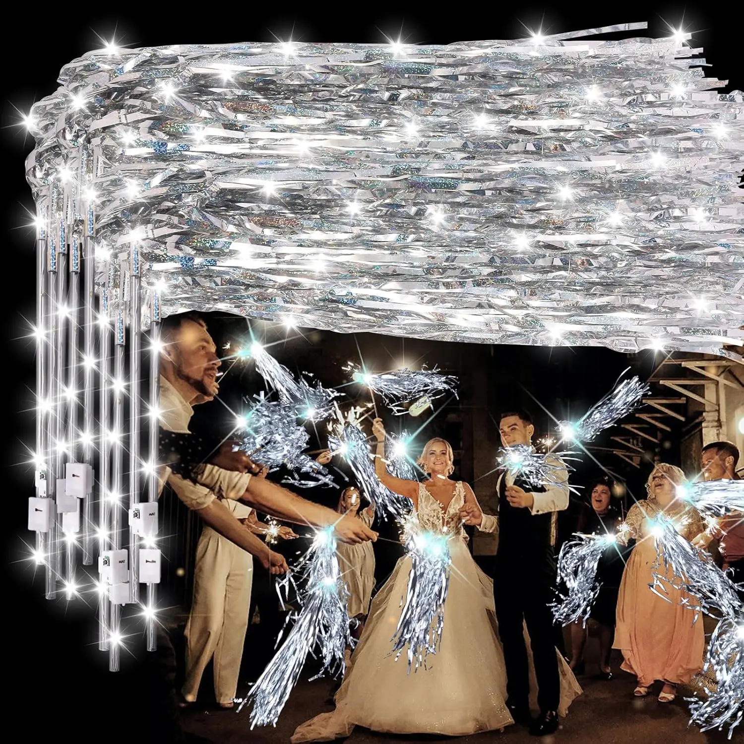 100 pcs Wedding Wands Tinsel, Light up Wand Wedding with LED, Wedding Wand with Light for Wedding Send off, Ideal Props for Weddings, Birthday Parties, Christmas Cheerleading Games (Silver)
100 pcs Wedding Wands Tinsel, Light up Wand Wedding with LED, Wedding Wand with Light for Wedding Send off, Ideal Props for Weddings, Birthday Parties, Christmas Cheerleading Games (Silver)
