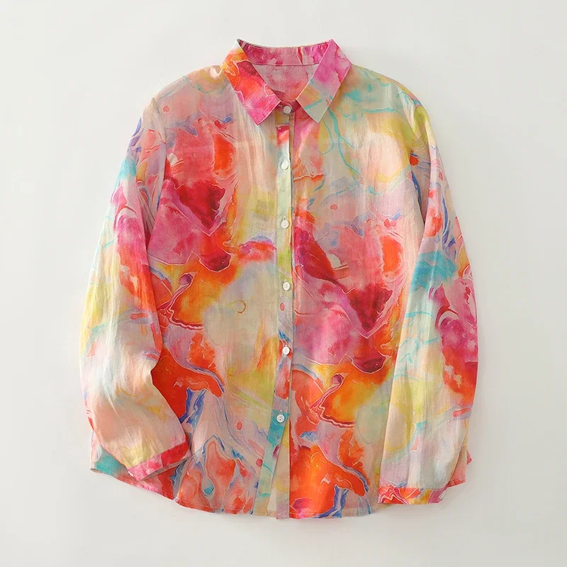 Women's Linen Cotton Watercolor Print Blouse Casual Long Sleeve Button-up Shirt
Women's Linen Cotton Watercolor Print Blouse Casual Long Sleeve Button-up Shirt