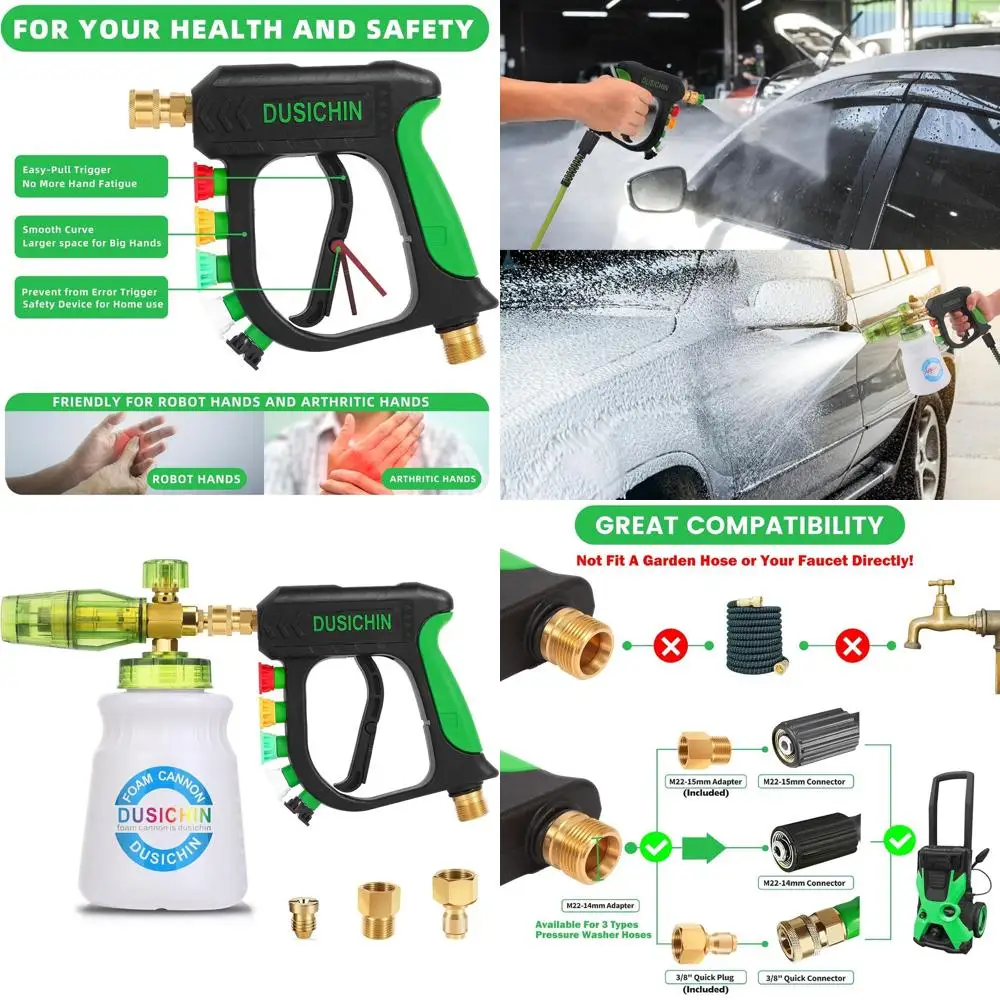 Pressure Washer Gun with Foam Cannon,4000 PSI Car Wash Kit Snow Foam Lance Sprayer with 1/4" Quick Connector and 5 Nozzle Tips,1
Pressure Washer Gun with Foam Cannon,4000 PSI Car Wash Kit Snow Foam Lance Sprayer with 1/4" Quick Connector and 5 Nozzle Tips,1