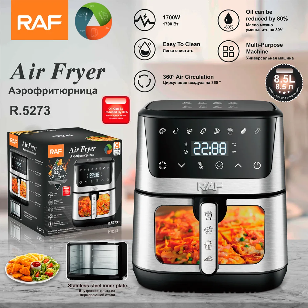RAF European cross-border air fryer large-capacity multi-function smart home visual electric fryer 8.5L no oil fume
RAF European cross-border air fryer large-capacity multi-function smart home visual electric fryer 8.5L no oil fume