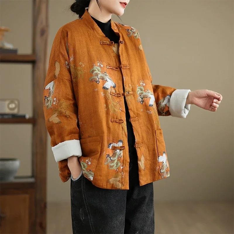 Winter Womens Chinese Tang Suit Jacket Cotton Linen Thicken Coat with Embroidery Frog Buttons Long Sleeve Stand Collar Outerwear
Winter Womens Chinese Tang Suit Jacket Cotton Linen Thicken Coat with Embroidery Frog Buttons Long Sleeve Stand Collar Outerwear