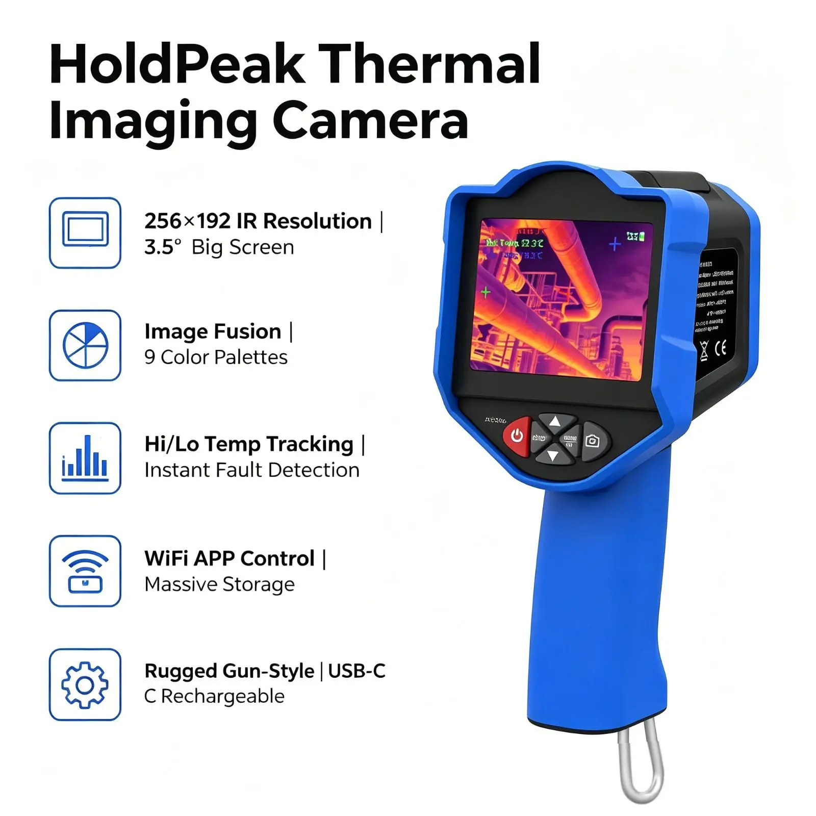 HoldPeak Thermal Imaging Camera 256x192 IR 50mK NETD +/-2C/WiFi App Hi-Lo Track Fusion for Electrical HVAC Auto Overheat Detect
HoldPeak Thermal Imaging Camera 256x192 IR 50mK NETD +/-2C/WiFi App Hi-Lo Track Fusion for Electrical HVAC Auto Overheat Detect
