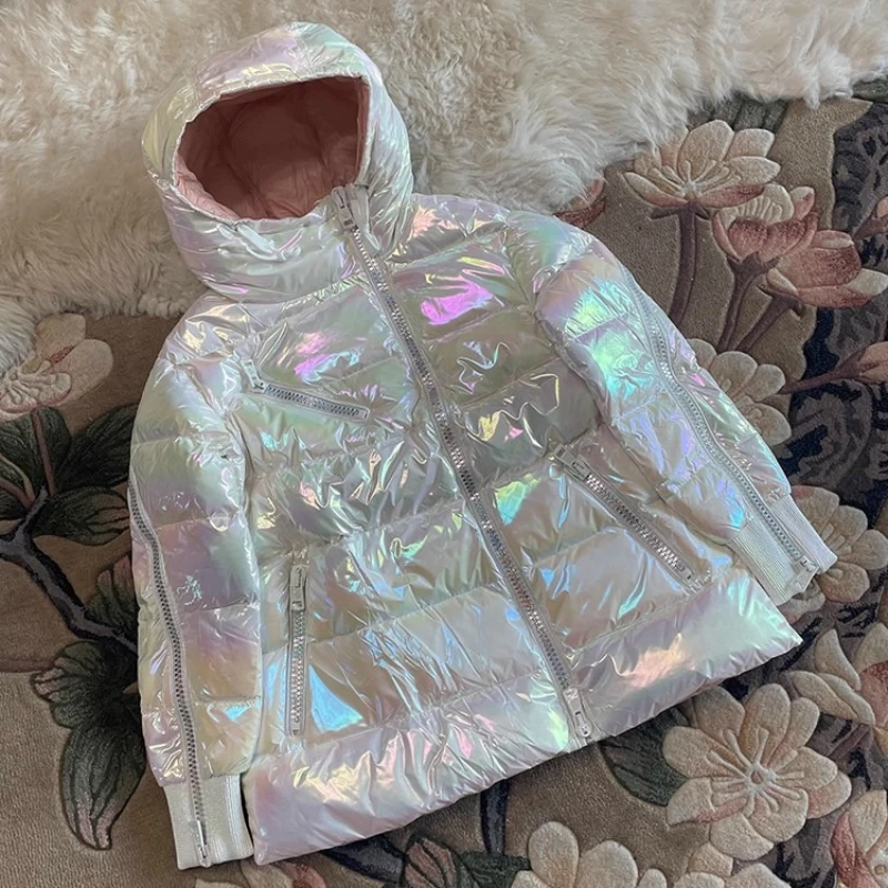 90 White Goose Down Jacket Women Fashion Street Colorful White Hooded Zipper Parkas Winter Loose Thicken Warm Shiny Puffer Coat
90 White Goose Down Jacket Women Fashion Street Colorful White Hooded Zipper Parkas Winter Loose Thicken Warm Shiny Puffer Coat