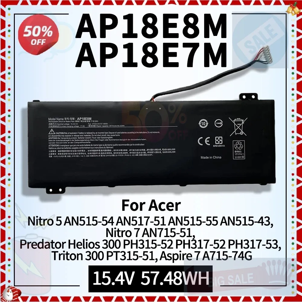 High Quality AP18E7M AP18E8M Laptop Battery for Acer PH315-52 PH315-53 PH317-53 PT315-51 AN517-52 AN517-51 AN515-54 AN515-43
High Quality AP18E7M AP18E8M Laptop Battery for Acer PH315-52 PH315-53 PH317-53 PT315-51 AN517-52 AN517-51 AN515-54 AN515-43
