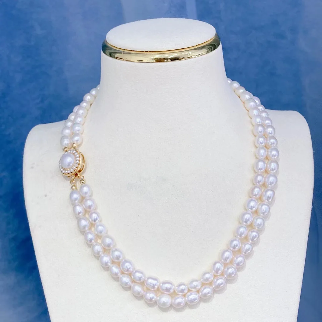 6-7mm Natural Freshwater Pearl Double Layer Necklace Women's High-gloss Rice Pearl 18K Gold-filled Buckle Necklace
6-7mm Natural Freshwater Pearl Double Layer Necklace Women's High-gloss Rice Pearl 18K Gold-filled Buckle Necklace