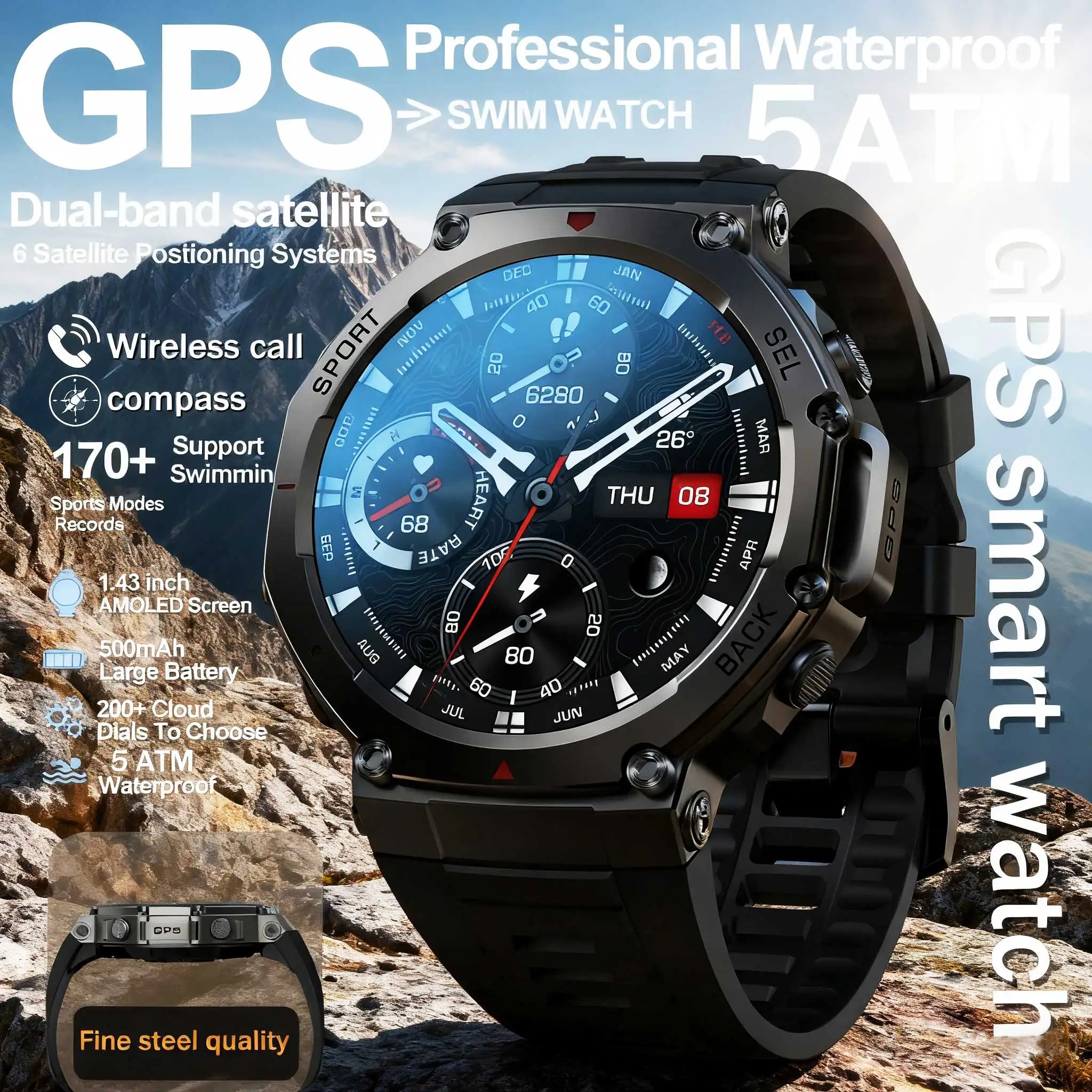 Новинка 2023 года, военные Bluetooth-смарт-часы с вызовом, встроенный GPS-компас, барометрический высотомер, 5 АТМ, водонепроницаемые спортивные умные часы для мужчин
Новинка 2023 года, военные Bluetooth-смарт-часы с вызовом, встроенный GPS-компас, барометрический высотомер, 5 АТМ, водонепроницаемые спортивные умные часы для мужчин