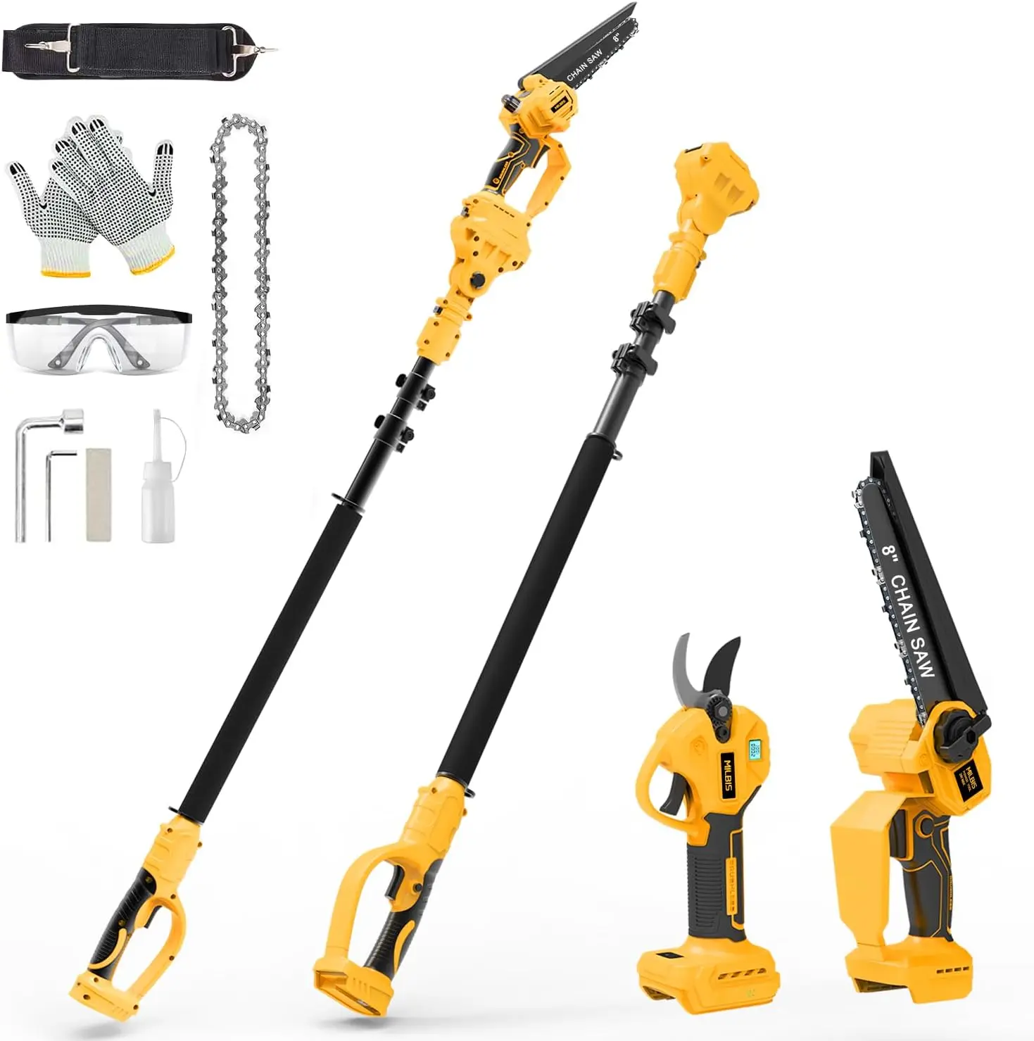 Cordless Pole Saw Pruning Shears 20V Battery 8 Inch Chainsaw Extension Pole 15 Ft Reach
Cordless Pole Saw Pruning Shears 20V Battery 8 Inch Chainsaw Extension Pole 15 Ft Reach