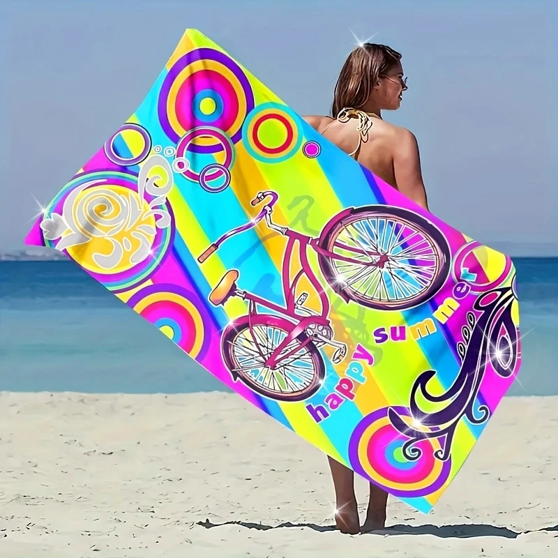 Retro Bicycle Pattern Beach Towel with Happy Summer Print, Soft Absorbent Microfiber Polyester Towel for Beach Pool Bathroom Cam
Retro Bicycle Pattern Beach Towel with Happy Summer Print, Soft Absorbent Microfiber Polyester Towel for Beach Pool Bathroom Cam