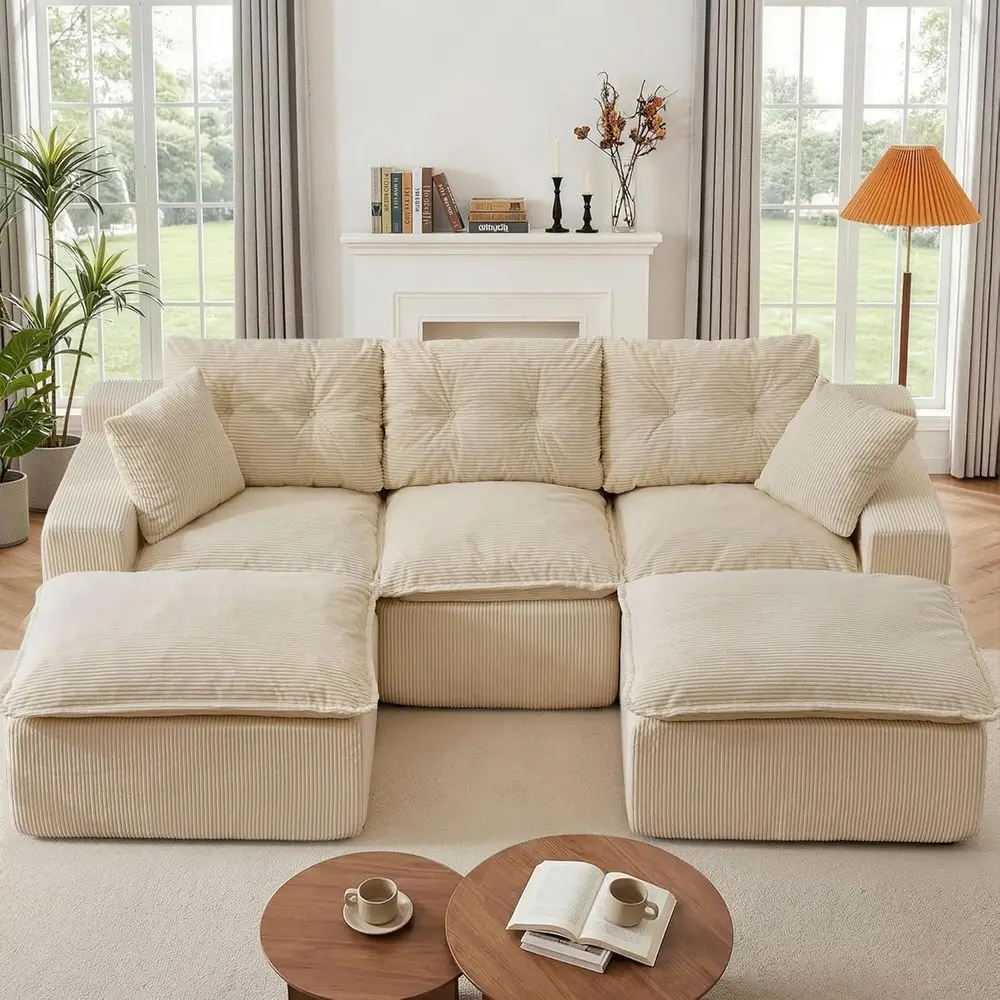 110 U-Shaped Sectional Sleeper Sofa with 2 Ottomans, Deep Seating, Corduroy, Khaki, No Assembly Needed
110 U-Shaped Sectional Sleeper Sofa with 2 Ottomans, Deep Seating, Corduroy, Khaki, No Assembly Needed