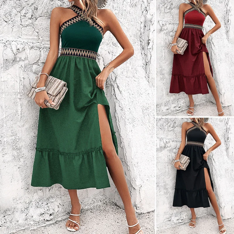 'S Temperament, High Waist, Elegant, Cinched Waist, Hanging Neck, Contrasting Color Split Dress
'S Temperament, High Waist, Elegant, Cinched Waist, Hanging Neck, Contrasting Color Split Dress