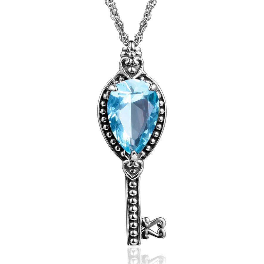 925 Sterling Silver Key Pendant Natural Pear Cut Aquamarine Gemstone Vintage Antique Silver Key Charms Necklace Fine Jewelry
925 Sterling Silver Key Pendant Natural Pear Cut Aquamarine Gemstone Vintage Antique Silver Key Charms Necklace Fine Jewelry