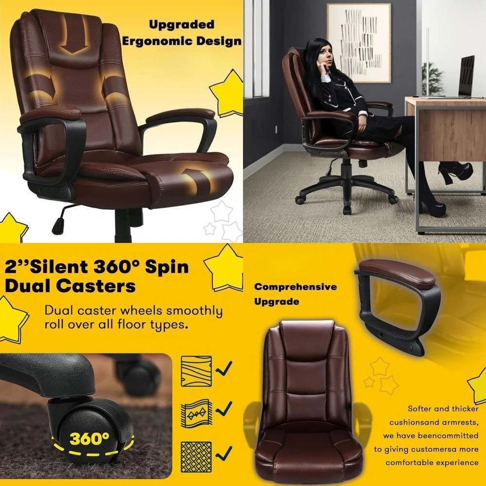 Ergonomic High-Back Big & Tall Office Chair, 400 lbs Capacity, Adjustable Leather Executive Desk Chair with Lumbar Support
Ergonomic High-Back Big & Tall Office Chair, 400 lbs Capacity, Adjustable Leather Executive Desk Chair with Lumbar Support