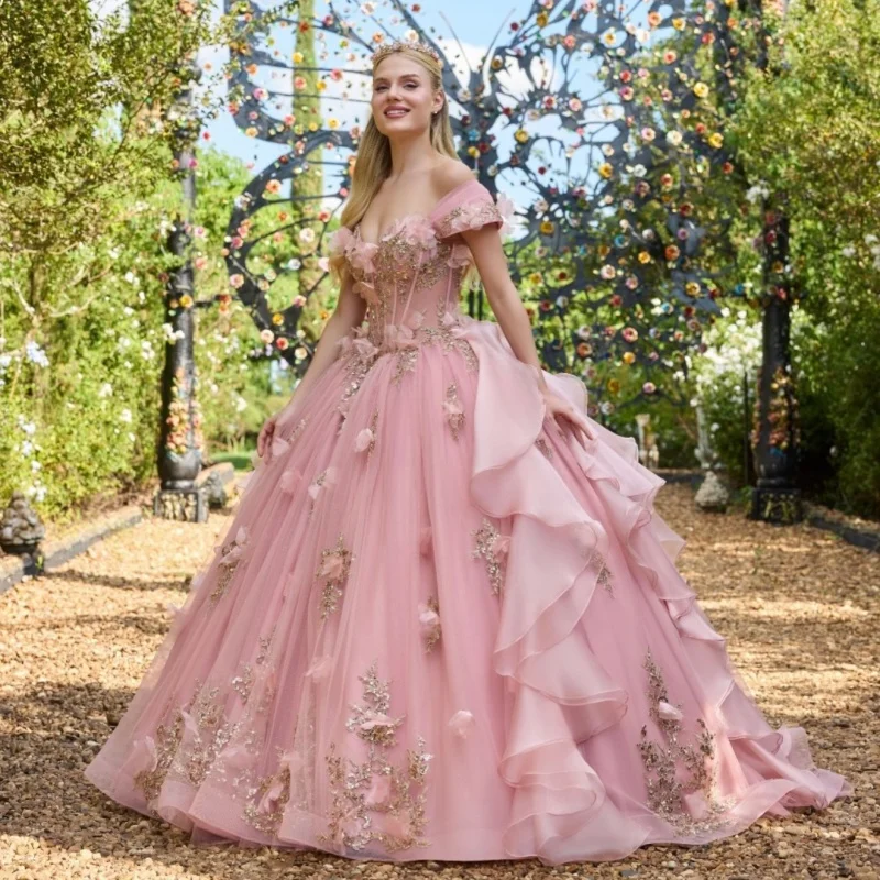 Pink Quinceanera Dress Crystal Sequins 3D Flower Decal Long tail Lace Layering off-shoulder Vestidos De 15 Quinceanera Customiz
Pink Quinceanera Dress Crystal Sequins 3D Flower Decal Long tail Lace Layering off-shoulder Vestidos De 15 Quinceanera Customiz