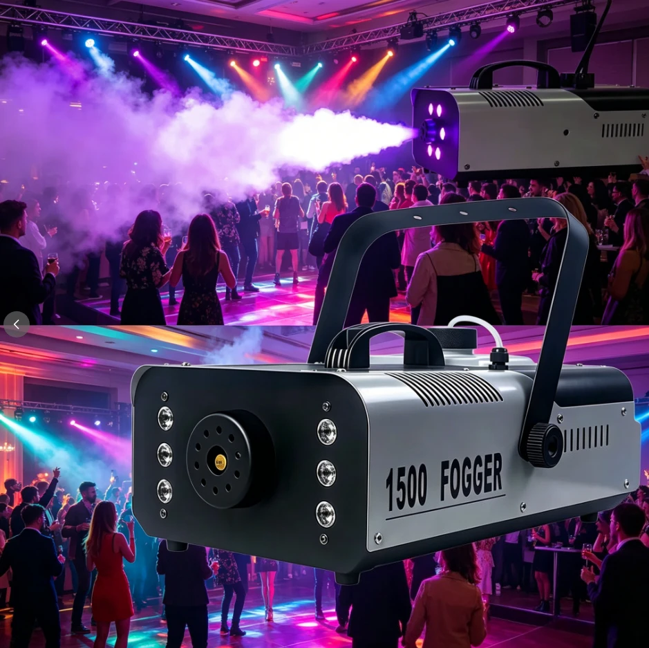 1500W RGB LED Smoke Fog Machine Remote Control 110-220V Portable Stage Effect Equipment for Nightclub Wedding Banquet Party Show
1500W RGB LED Smoke Fog Machine Remote Control 110-220V Portable Stage Effect Equipment for Nightclub Wedding Banquet Party Show