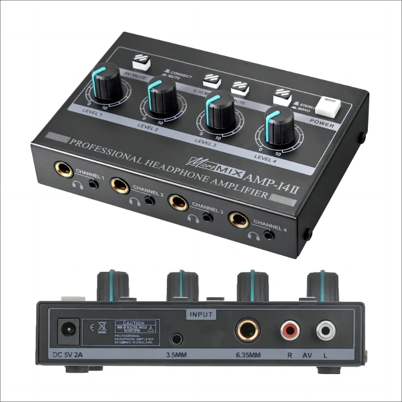 Professional Headphone Amplifier 4 Channel Support Mono Stereo Audio Amp with RCA & 3.5mm & 6.35mm Input for Studio and Stage
Professional Headphone Amplifier 4 Channel Support Mono Stereo Audio Amp with RCA & 3.5mm & 6.35mm Input for Studio and Stage