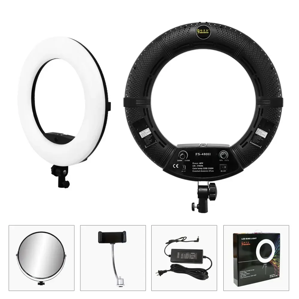 48W Yidoblo LED Ring Lamp FS-480II 5500K Warm Cold Light Adjustable 18" LED Ring Light LED Video Lamp + 2m Tripod +Bag Kit
48W Yidoblo LED Ring Lamp FS-480II 5500K Warm Cold Light Adjustable 18" LED Ring Light LED Video Lamp + 2m Tripod +Bag Kit