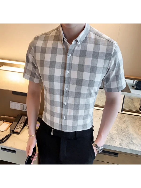 Slim Fit Plaid Shirt Men's Short Sleeve Summer Trend Korean Style Casual Versatile Shirt Polyester Fiber Non-iron Treatment
Slim Fit Plaid Shirt Men's Short Sleeve Summer Trend Korean Style Casual Versatile Shirt Polyester Fiber Non-iron Treatment