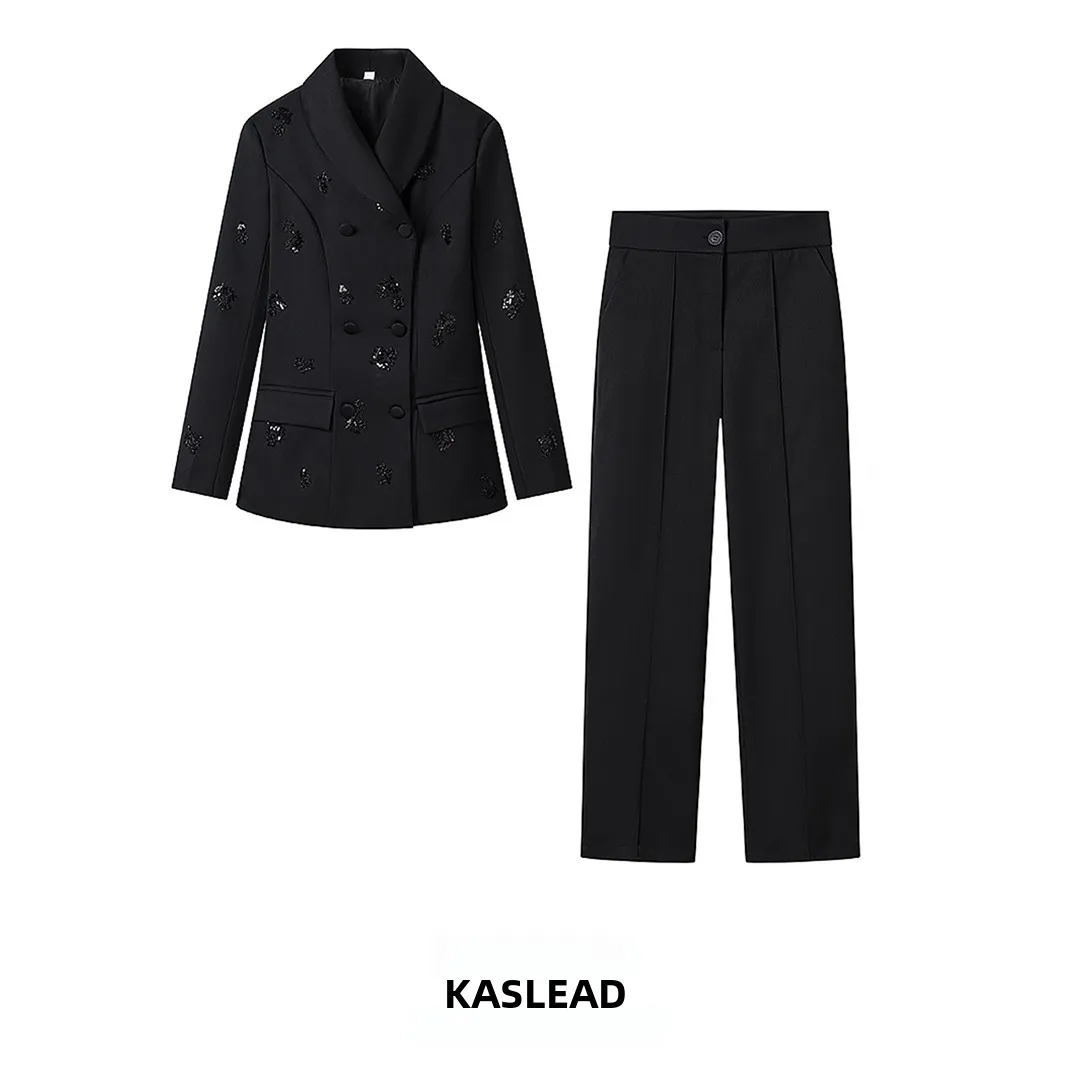 Fashionable Beaded Double-Breasted Suit Jacket And Pants Set for Women New Arrival Spring Long Sleeve Regular Length Collar
Fashionable Beaded Double-Breasted Suit Jacket And Pants Set for Women New Arrival Spring Long Sleeve Regular Length Collar