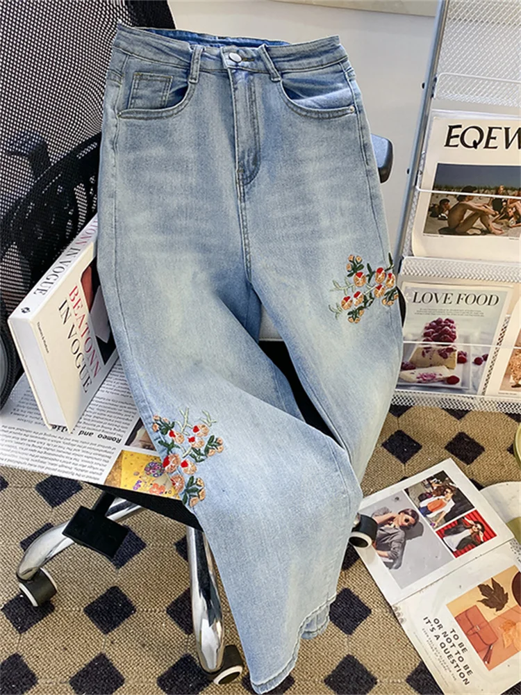 Vintage High Waist Floral Print Straight Leg Jeans Design Sensation Age Reduction Summer High-End Loose Wide Leg Pants
Vintage High Waist Floral Print Straight Leg Jeans Design Sensation Age Reduction Summer High-End Loose Wide Leg Pants