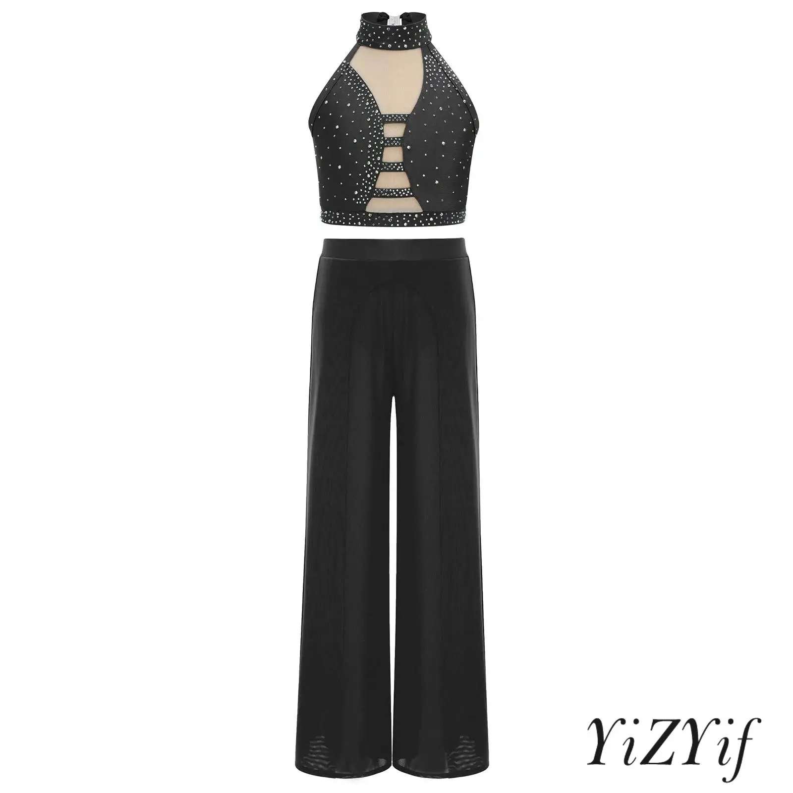 Kids Girls Lyrical Jazz Dance Costume Halter Sleeveless Crisscross Back Mesh Patchwork Sparkling Rhinestones Crop Top with Pants
Kids Girls Lyrical Jazz Dance Costume Halter Sleeveless Crisscross Back Mesh Patchwork Sparkling Rhinestones Crop Top with Pants